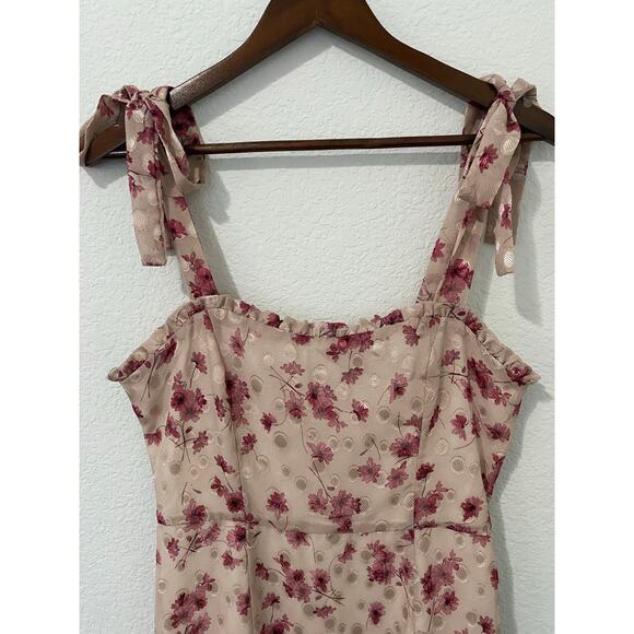 Lulus Blush Terrace Views Floral Tie Strap Size M Ruffle Sweetheart Midi Dress - Picture 4 of 11